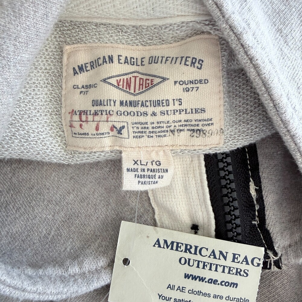 American Eagle Henley Sweater Gorpcore Zip Button Vintage Line 90s Gray Men's XL - Picture 3 of 12